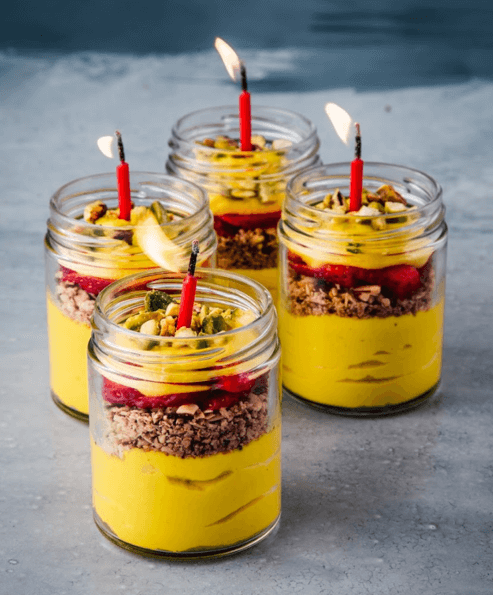 Snack jars with 4 brithday cake candles.